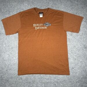 Harley Davidson T Shirt Men's Size XL Rustic Orange‎ Embroidered Double Sided QC